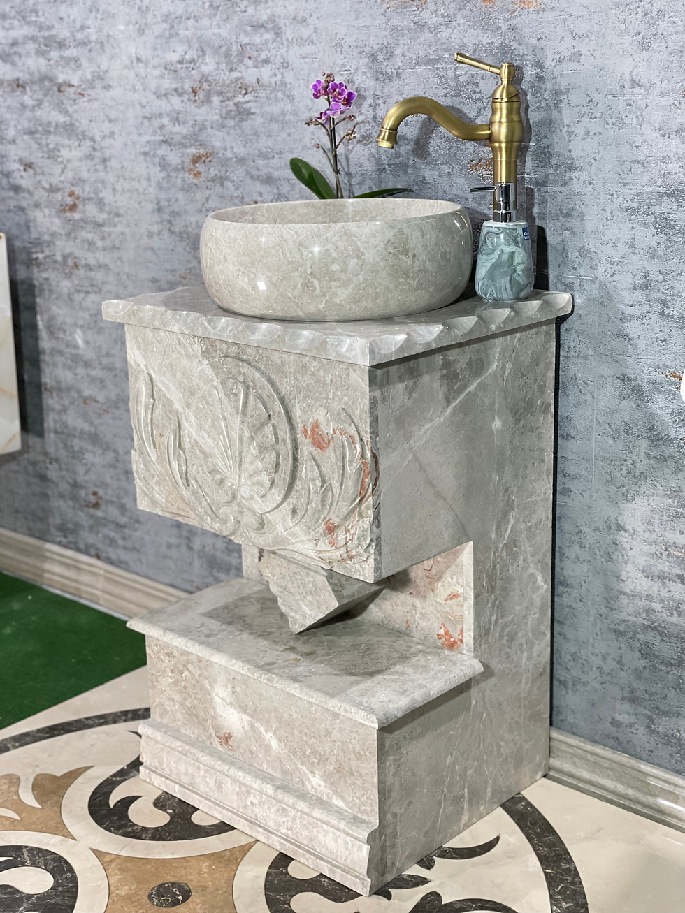 Miniaturbild: Marmor Standwaschbecken Grau Quadratisch Design