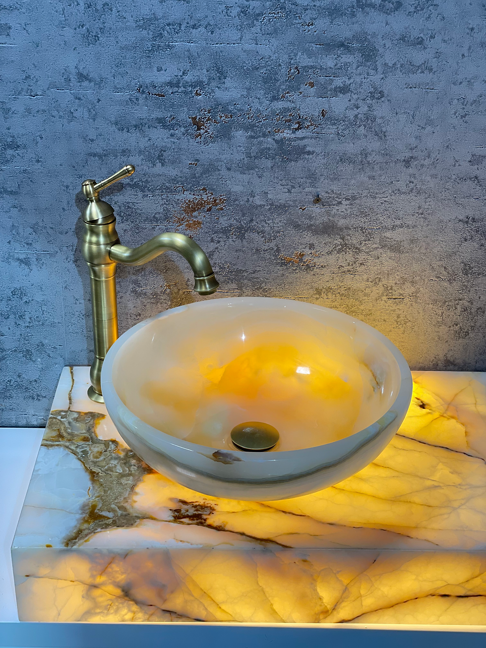 Miniaturbild: Onyx Aufsatzwaschbecken Weiß/Braun halbrund