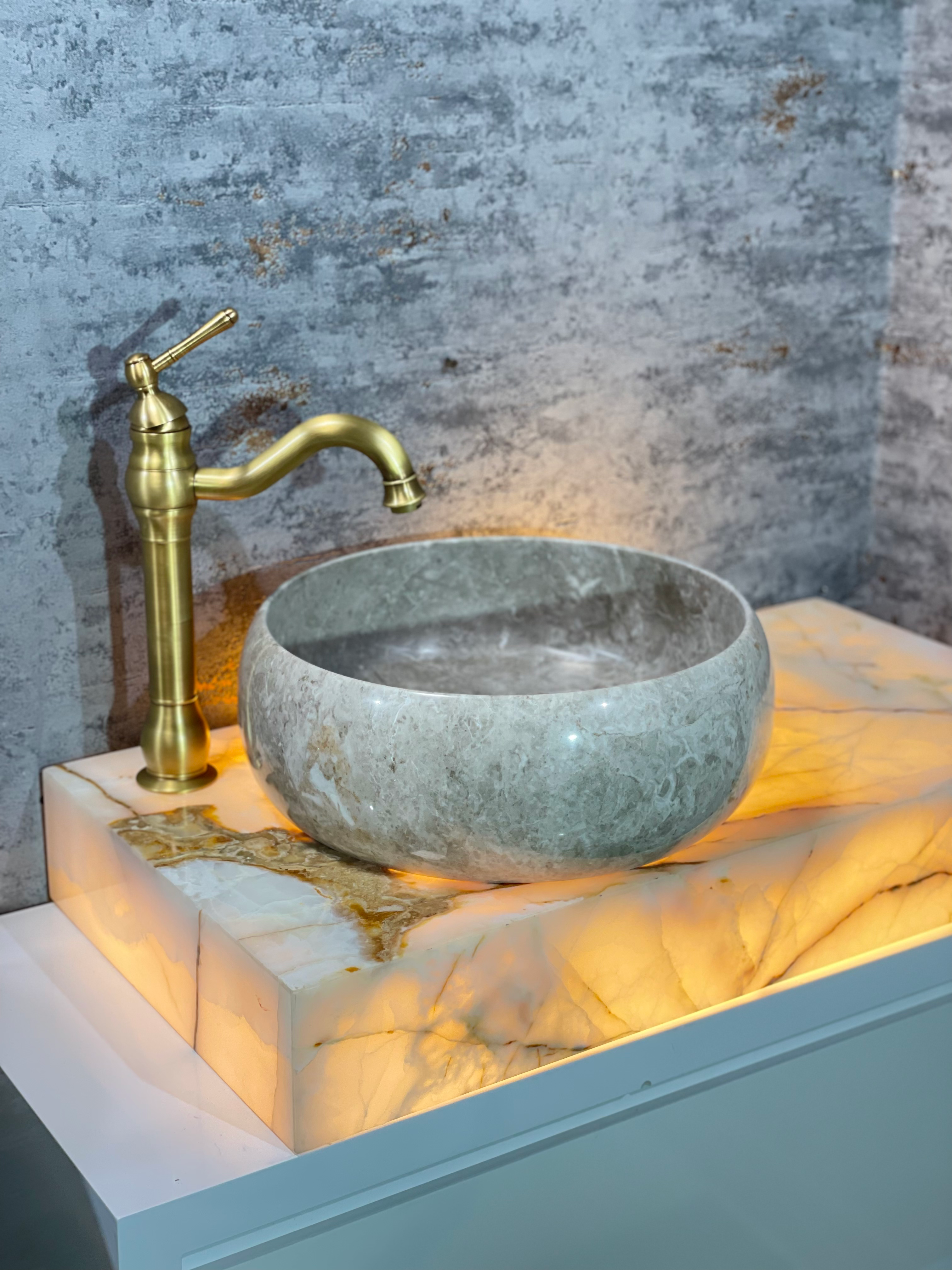 Marmor Aufsatzwaschbecken Creme rund