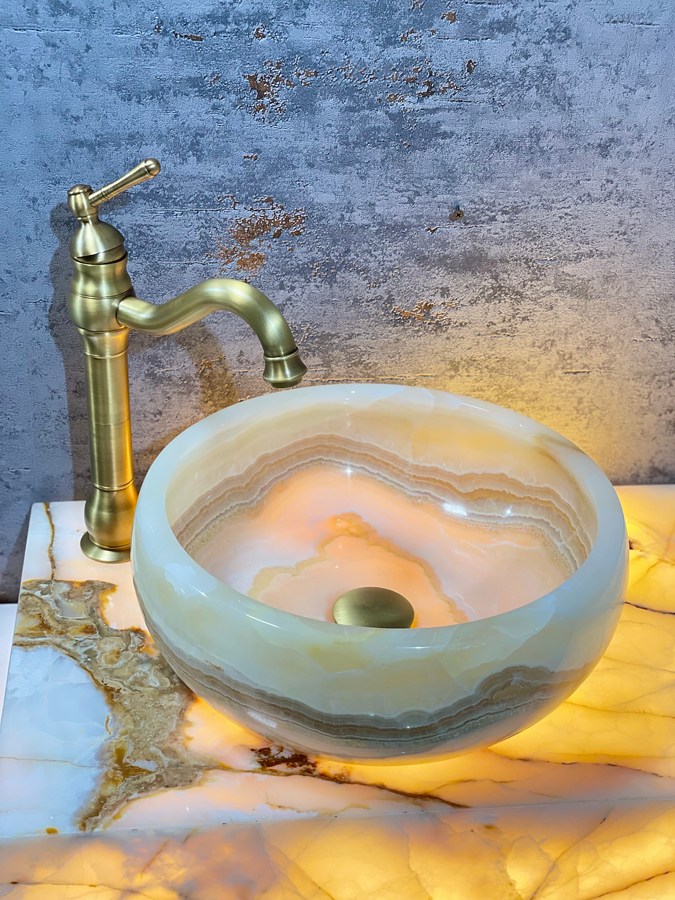 Miniaturbild: Onyx Aufsatzwaschbecken  Gelb/Braun rund