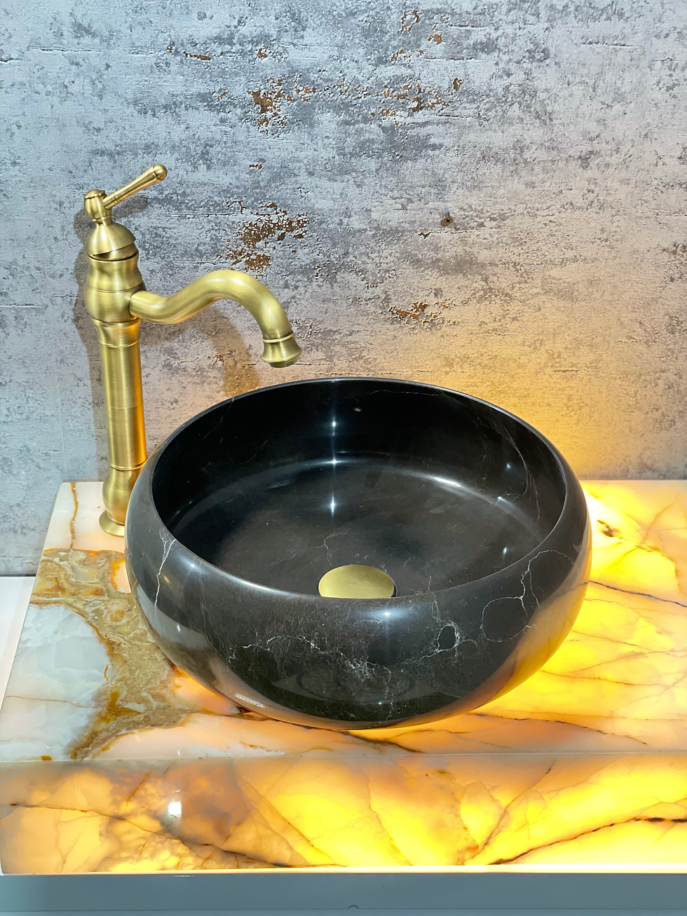 Miniaturbild: Marmor Aufsatzwaschbecken Schwarz rund