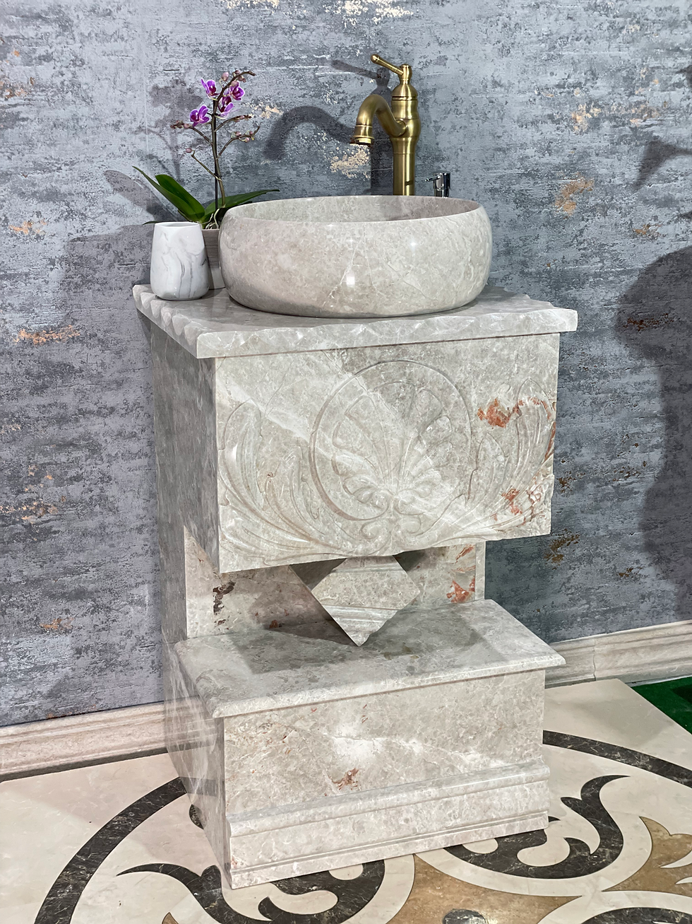 Miniaturbild: Marmor Standwaschbecken Grau Quadratisch Design