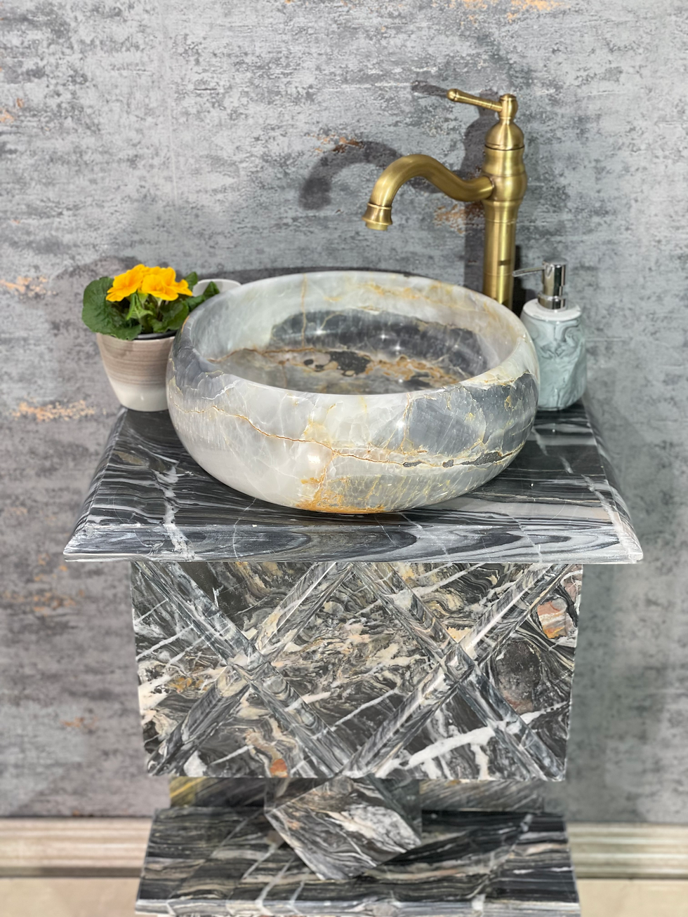 Miniaturbild: Marmor Standwaschbecken Schwarz/Weiß Quadratisch