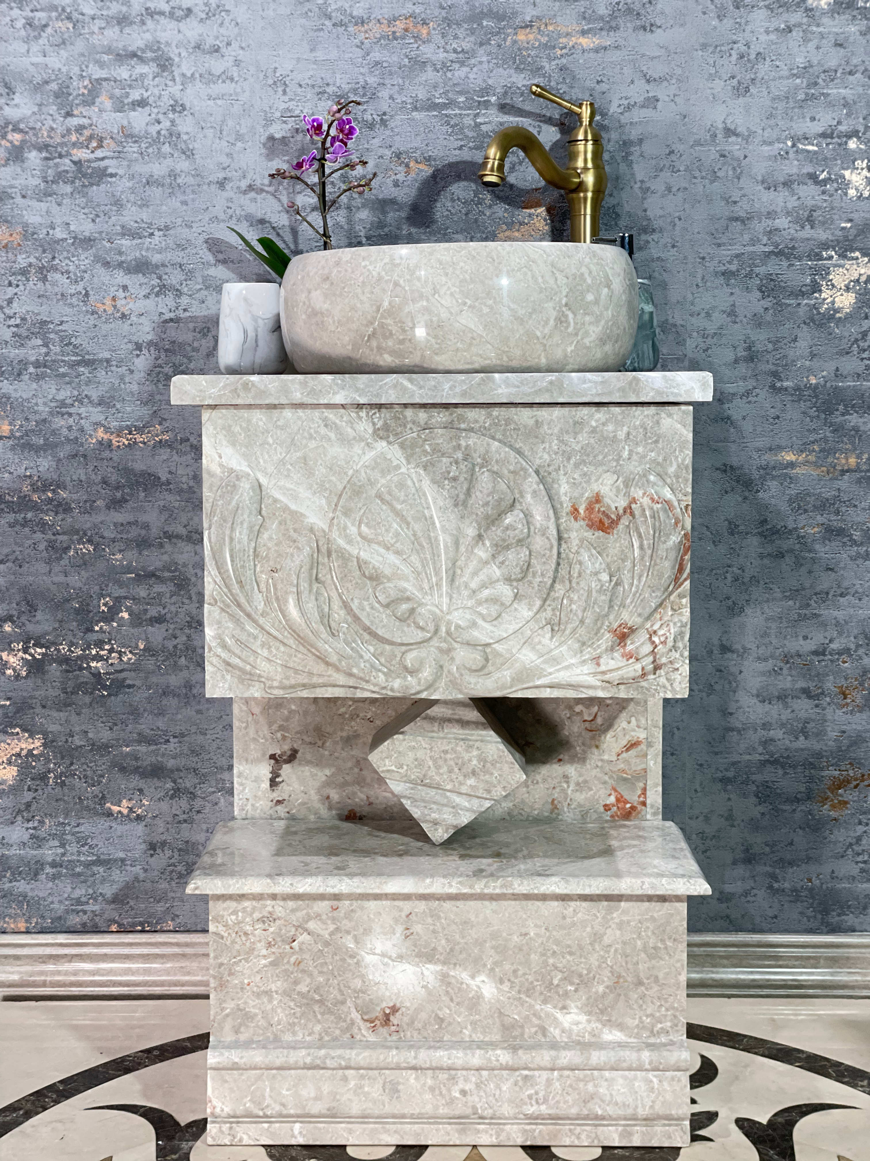 Marmor Standwaschbecken Grau Quadratisch Design