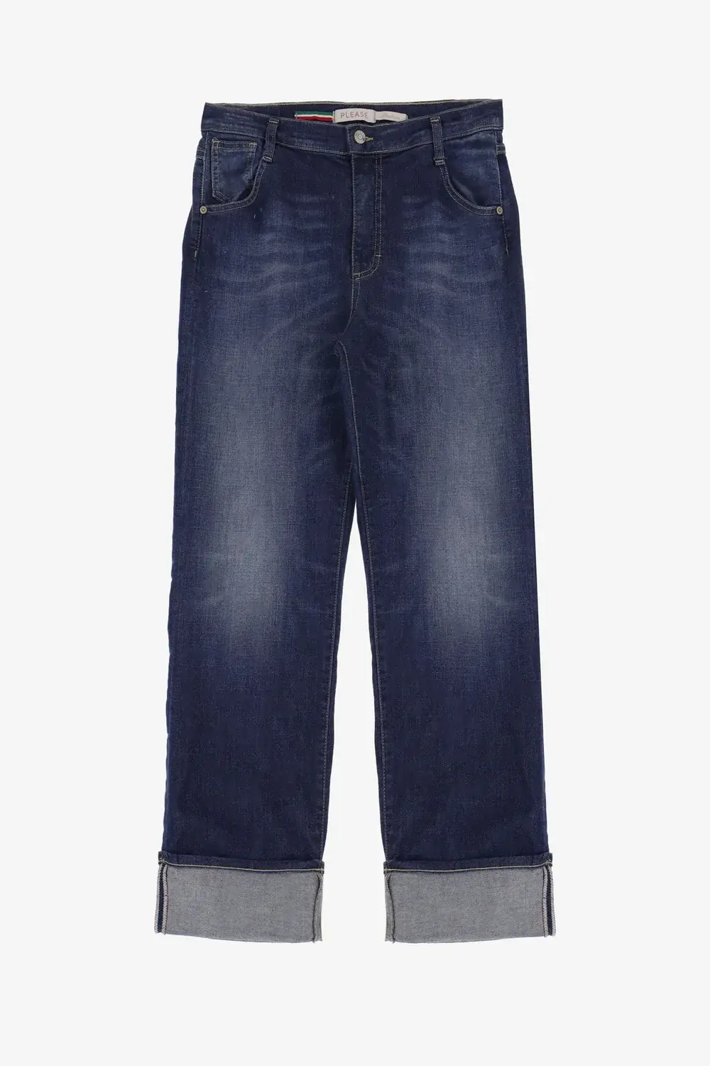 PLEASE JEAN DROIT DELAVE BLU DENIM A REVERS P0VUBQ2E25