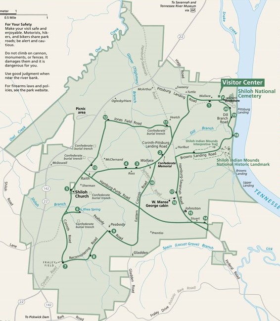 The map to the self guided tour to the Shiloh National Military Park