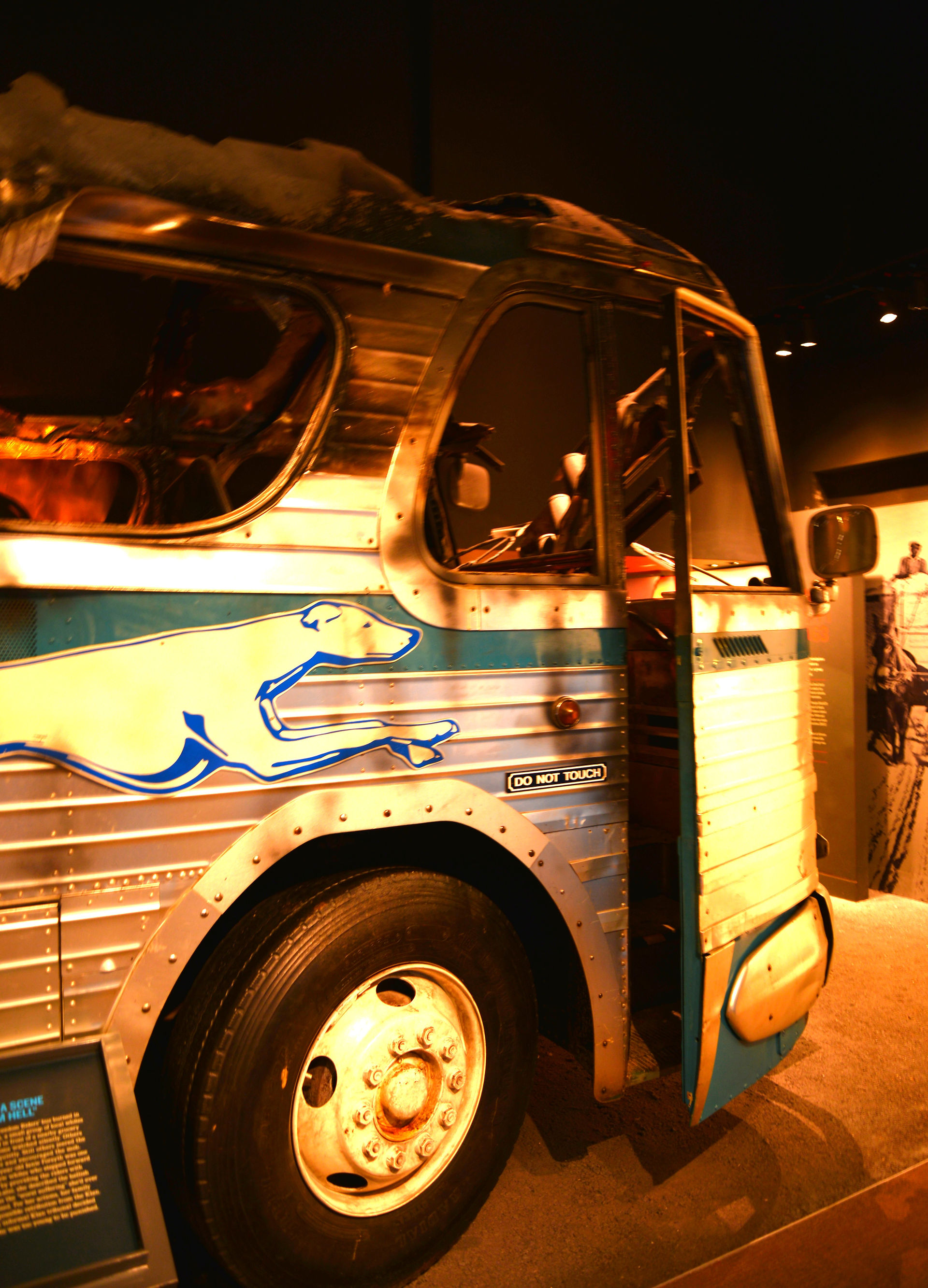 A burnt out bus like the ones the Freedom Riders were in at the NCRM