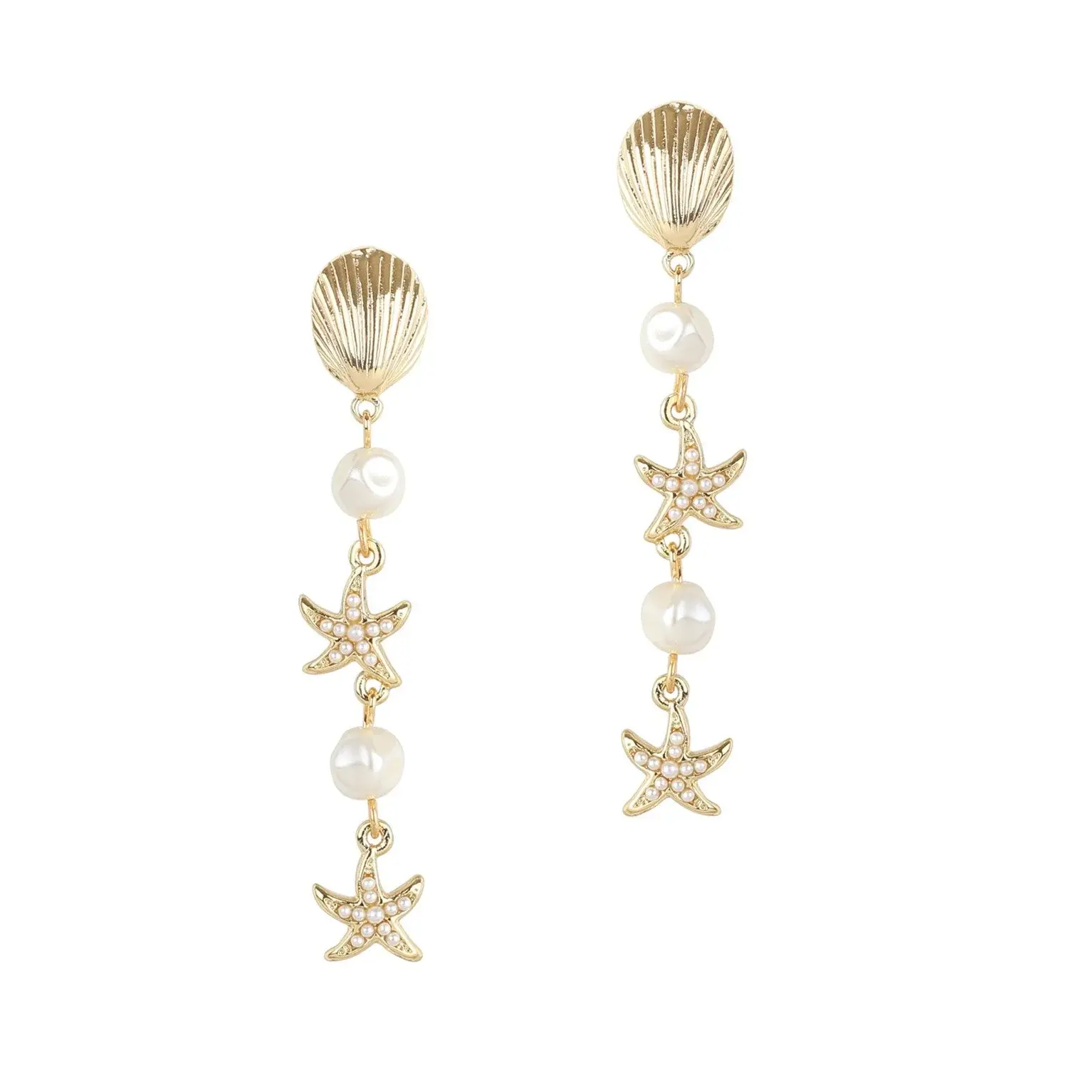 Bill Skinner Starfish and Shell Long Drop Earrings