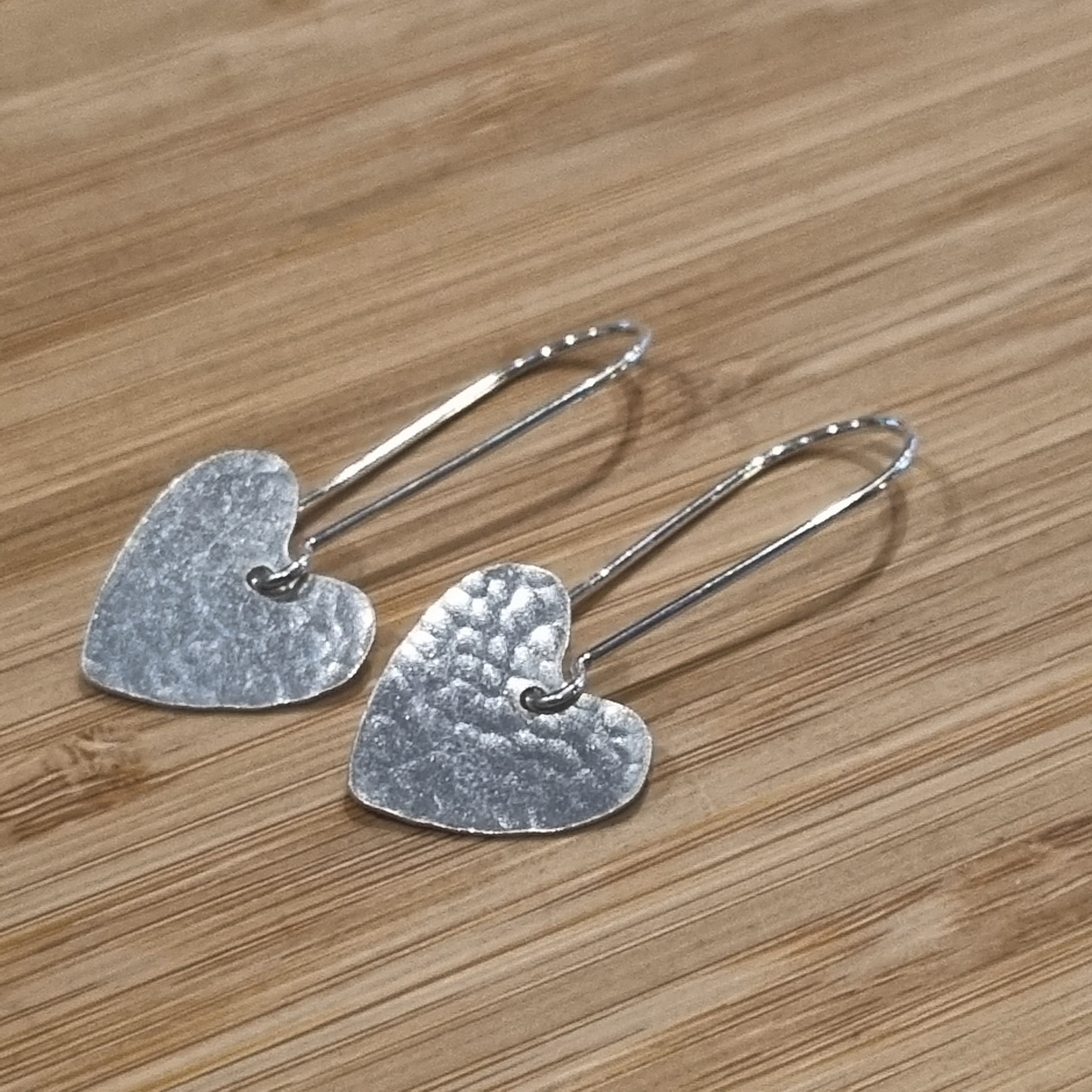 Silver Hammered Heart Drop Earrings