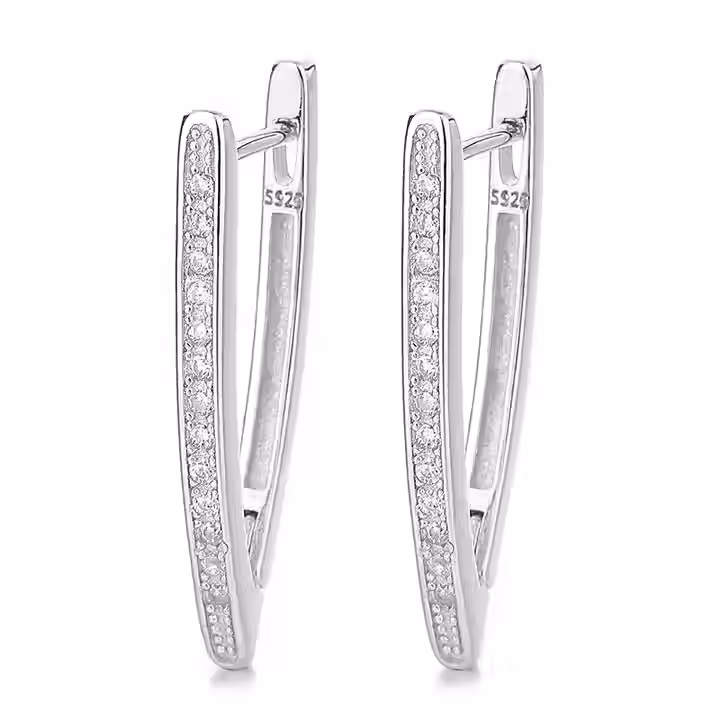 Elongated Pointed Hoops Silver CZ