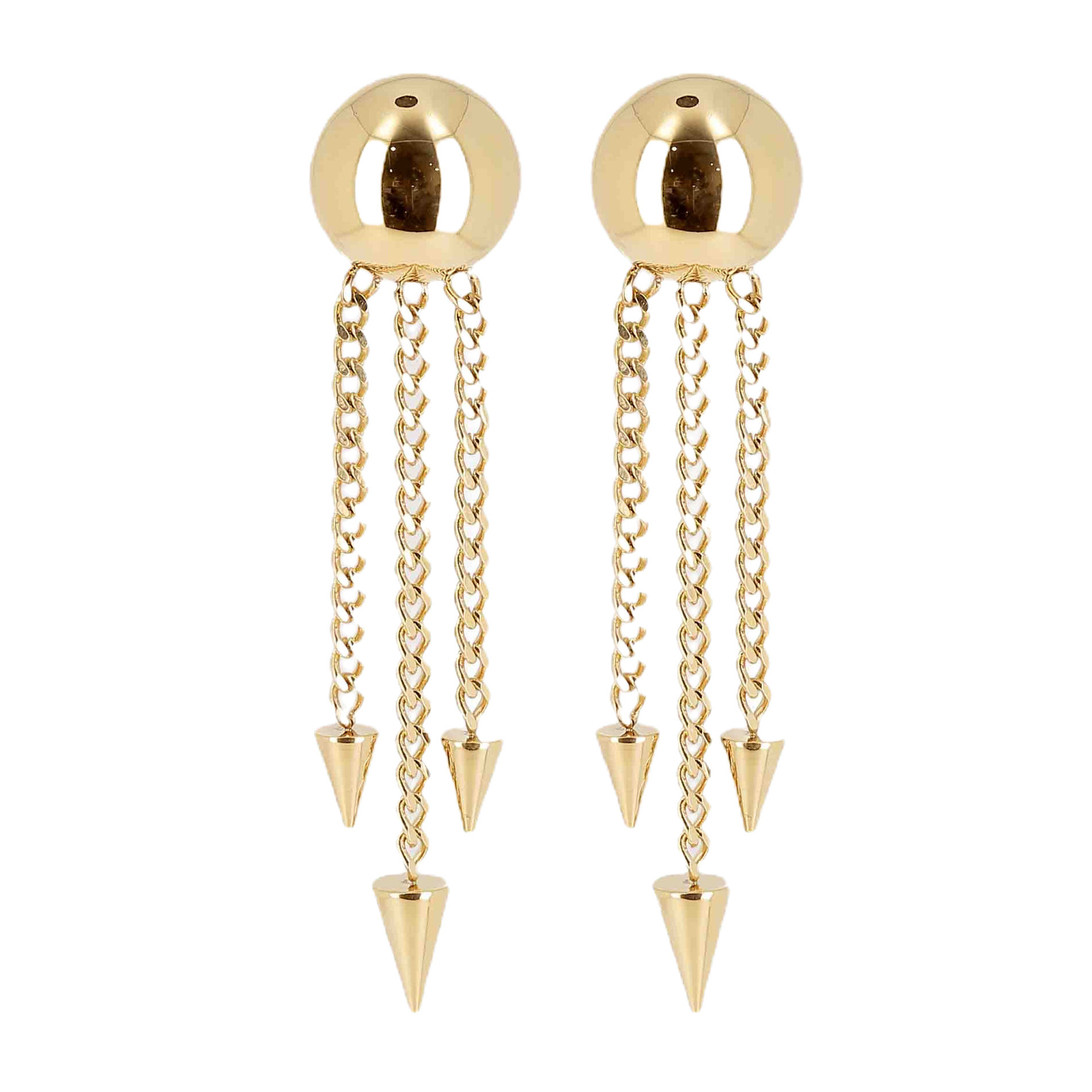 Zag Bijoux Triple Chain Spike Drop Earrings Gold