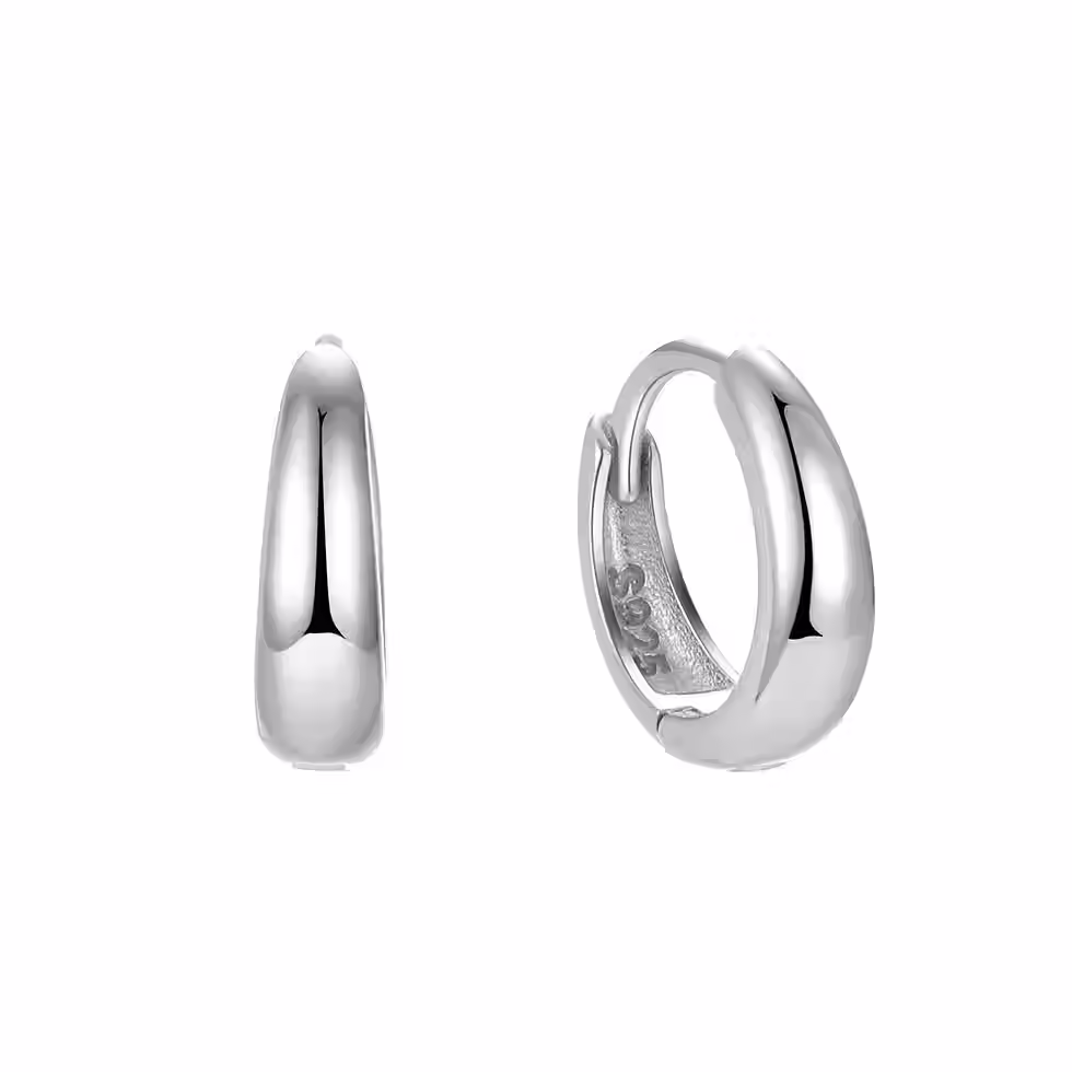 Minimalist Domed Hoop CZ Earrings Silver