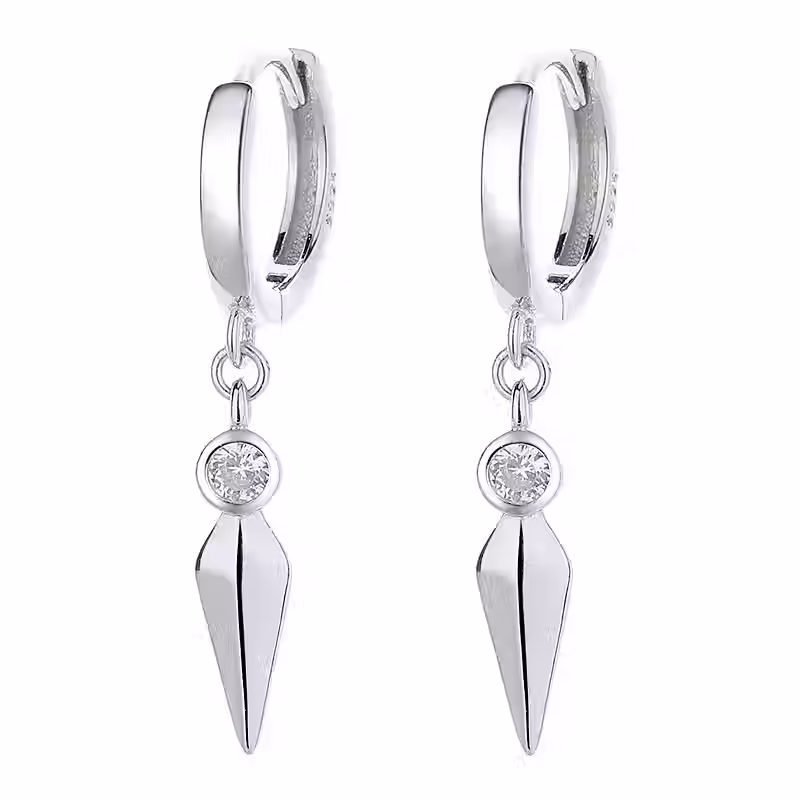 Huggie Hoops Silver Dagger Drop CZ