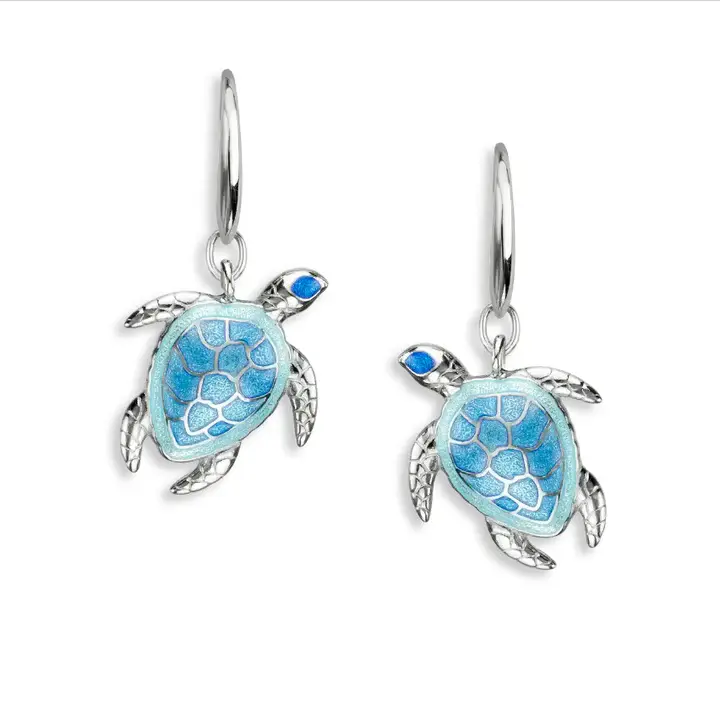 Nicole Barr Blue Enamel Turtle Drop Earrings