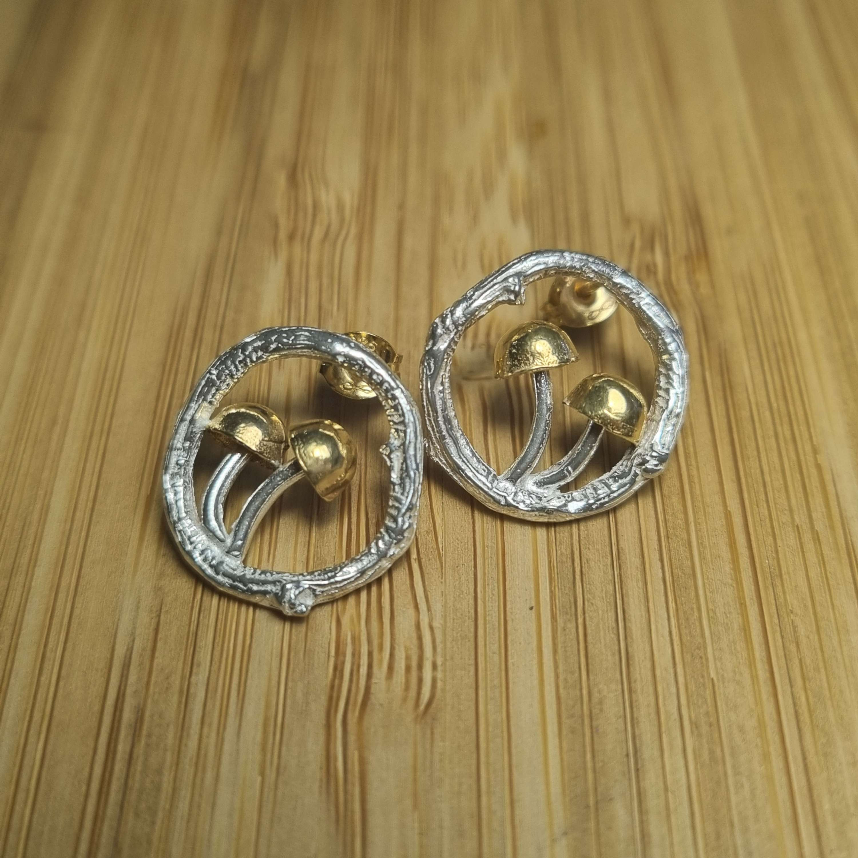 Claire Troughton Twin Mushroom Circle Stud Earrings