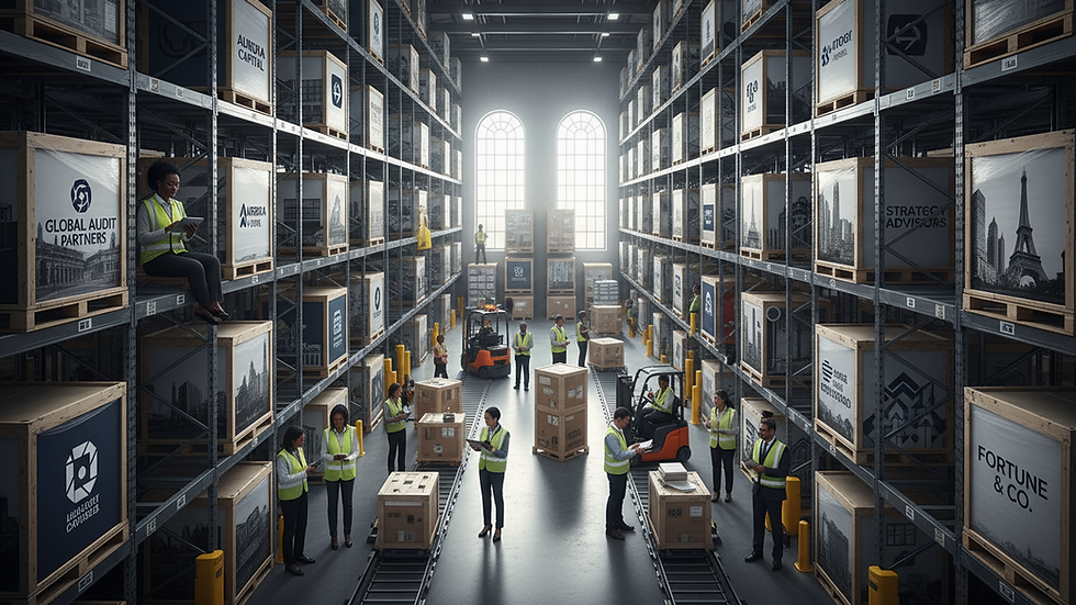 High angle view of warehouse shelves with secured inventory