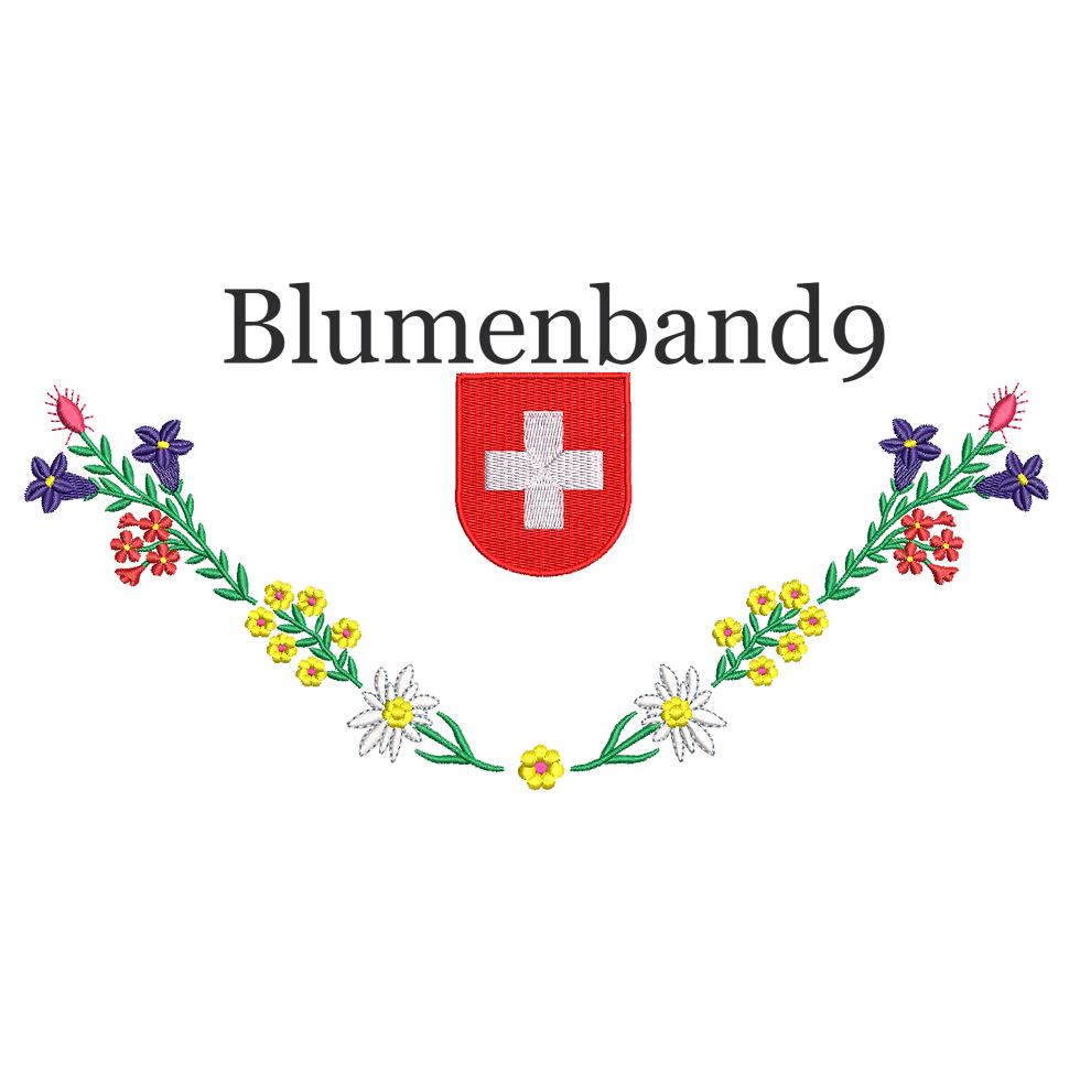 Blumenband mit Schweizer Wappen Digitale Stickdatei