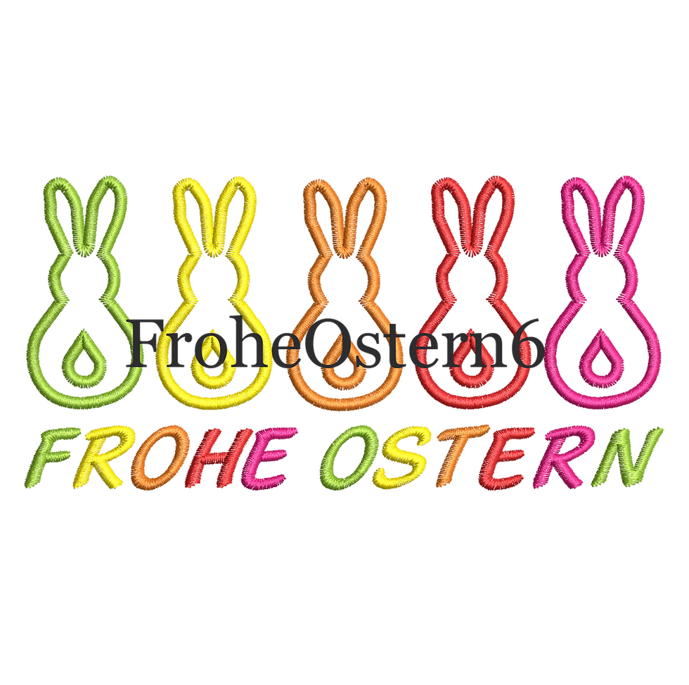 Miniaturbild: Fünf bunte Osterhasen von hinten