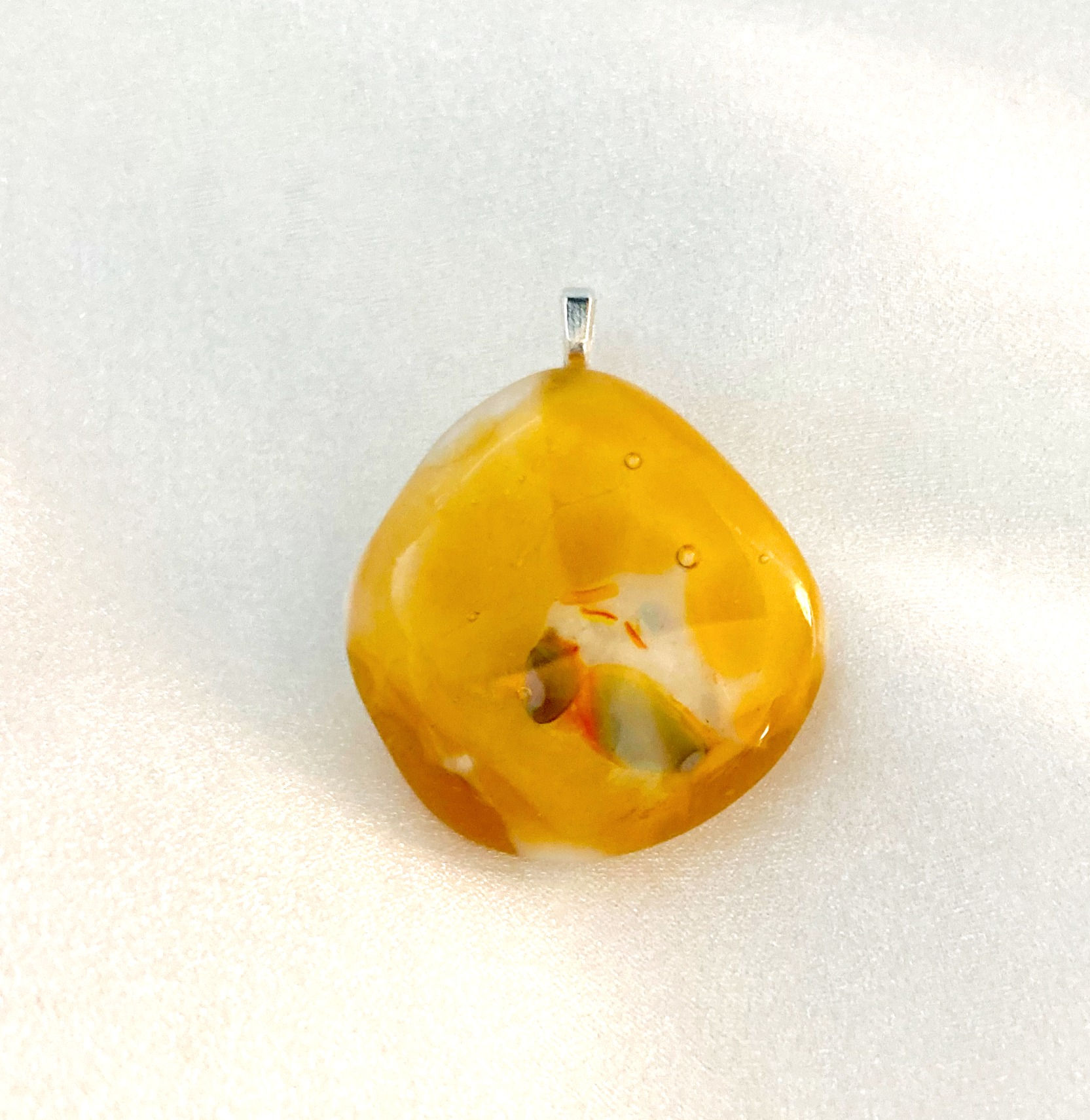 AMBER TRANQUILITY WITH SAGE | GLASS FUSED JEWELRY PENDANT