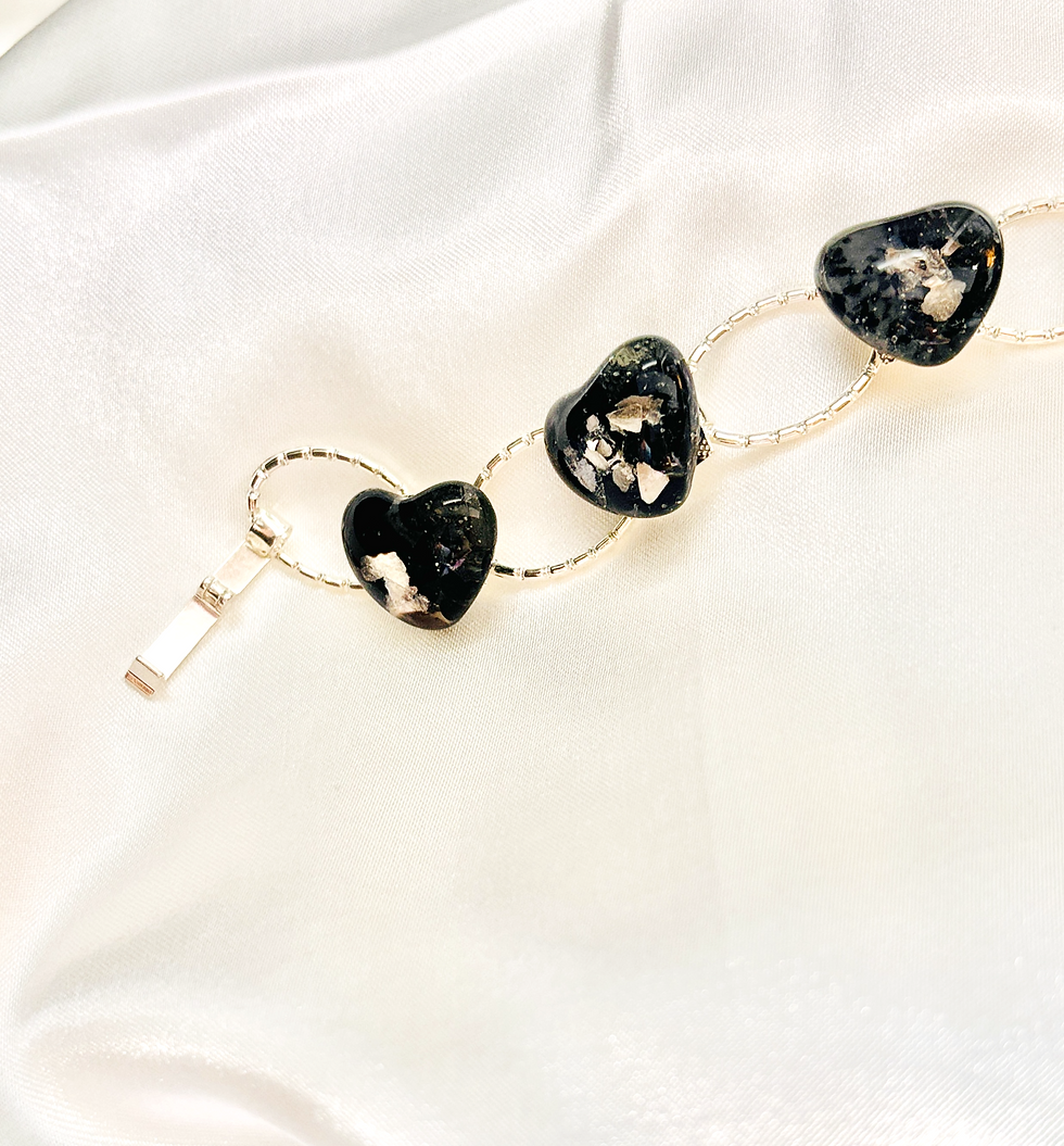 Thumbnail: BLACK AND SILVER HEARTS BRACELET | GLASS FUSED JEWELRY BRACELET