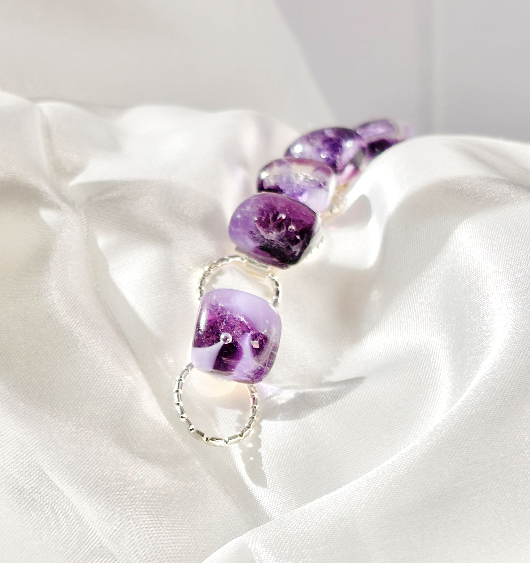LAVENDER CLOUDS LINK BRACELET | GLASS FUSED JEWELRY BRACELET