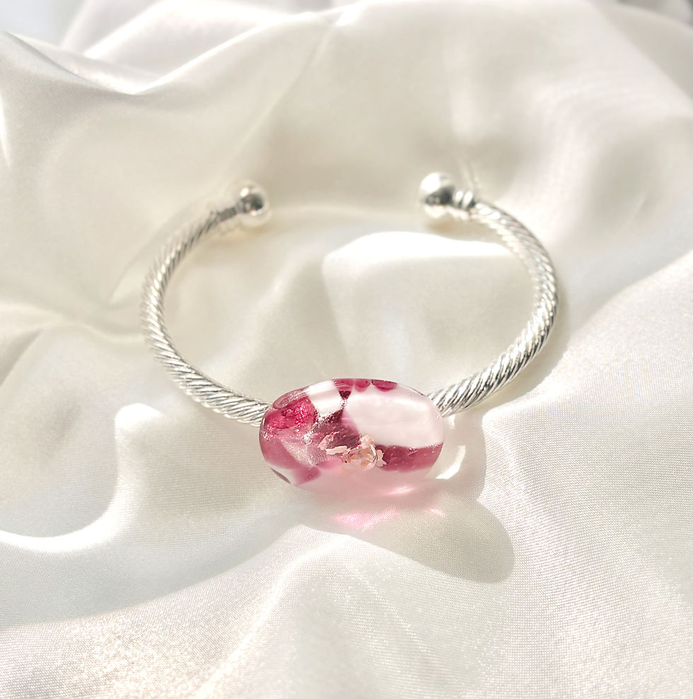 Thumbnail: BLOOMING PINK CUFF BRACELET | GLASS FUSED JEWELRY BRACELET