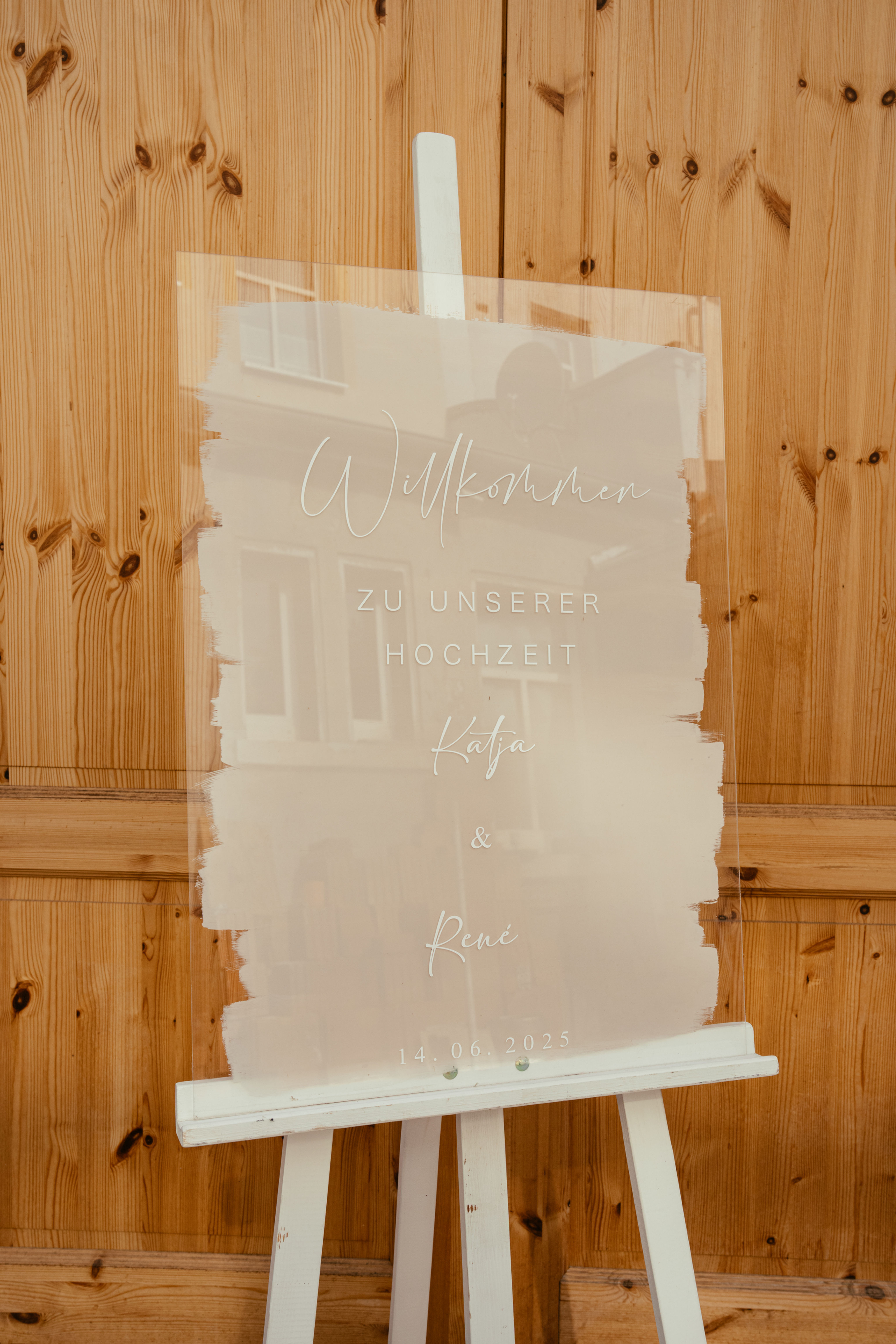Willkommensschild Acryl beige