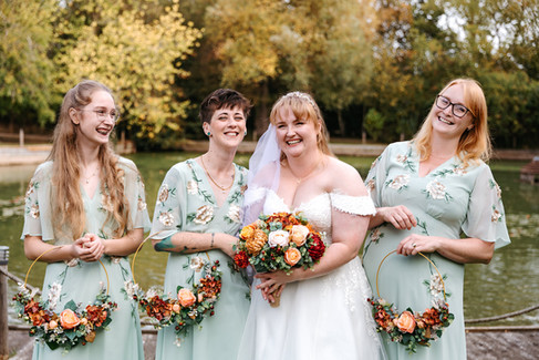 Bride and bridesmaids group photo at East Mersea Hall wedding