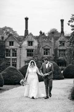 Bride and groom outside Seckford Hall wedding 