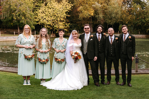 Bridal party group photo at East Mersea Hall wedding