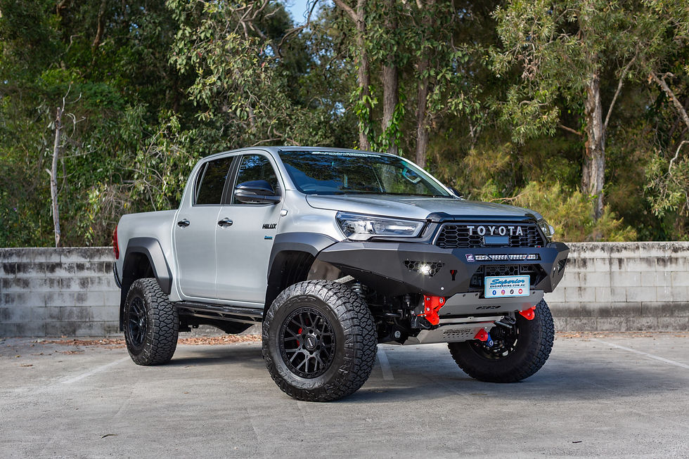 Toyota Hilux GR Sport fitted with Superior Engineering’s Outback Explorer 3560kg GVM upgrade, featuring a 4-inch lift and 33-inch tyres.