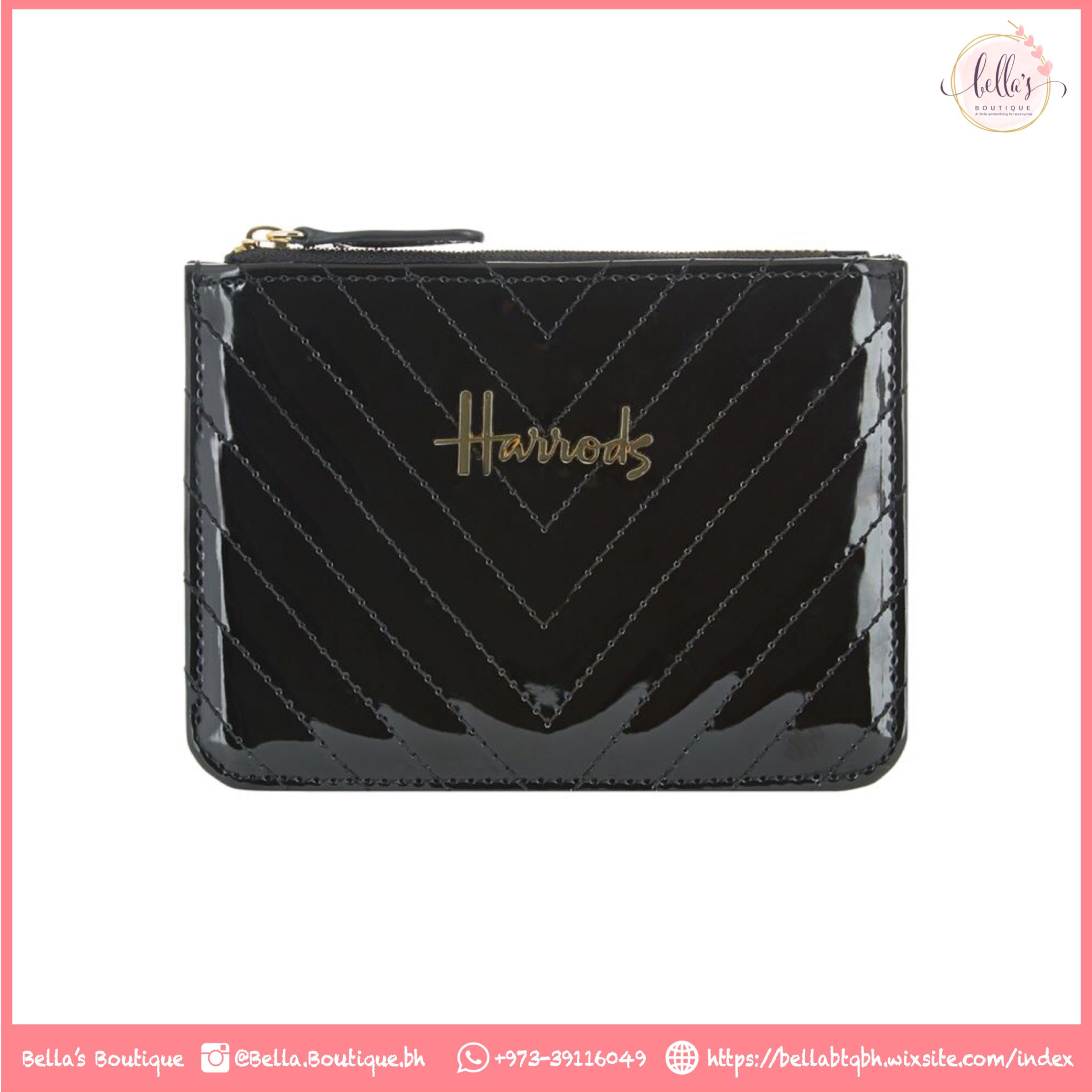 Harrods Patent Chevron Purse (Black)