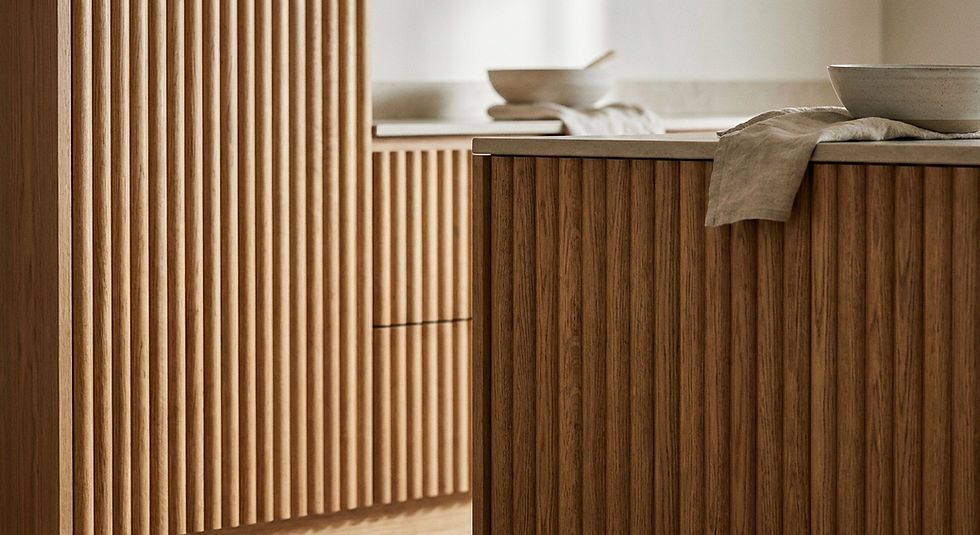Ribbed oak joinery detail in a modern luxury kitchen