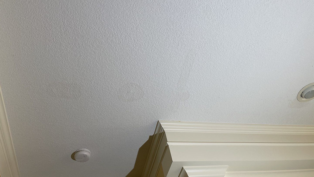 Water stains on the interior indicate a roof leak