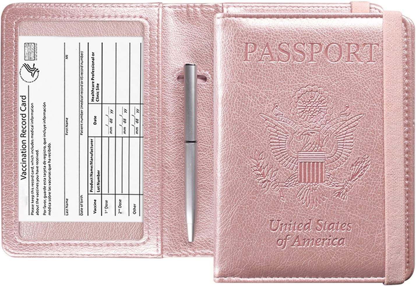 Leather Passport and Vaccine Card Holder Rose Gold