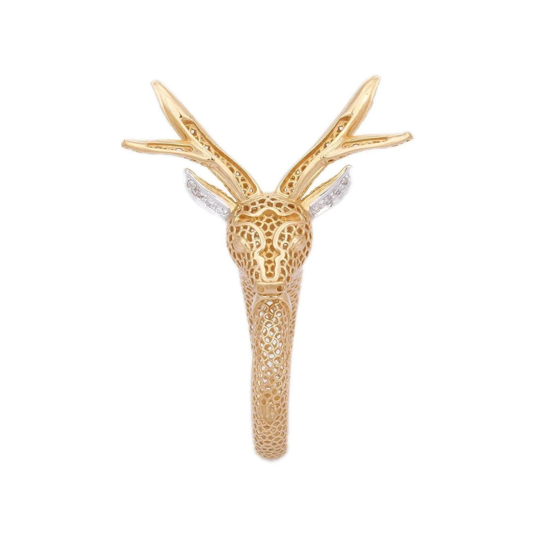 18K Solid Gold Diamond Textured Reindeer Ring