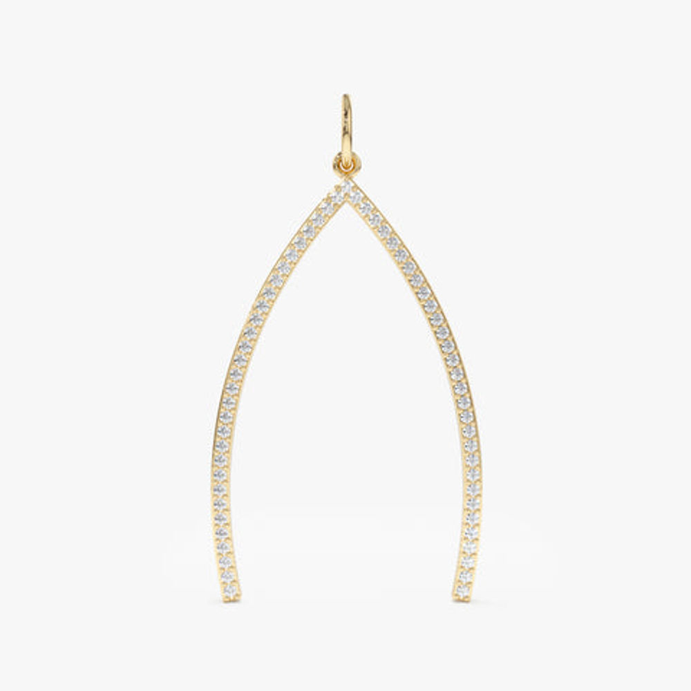 14K Solid Gold Large Diamond Wishbone Charm