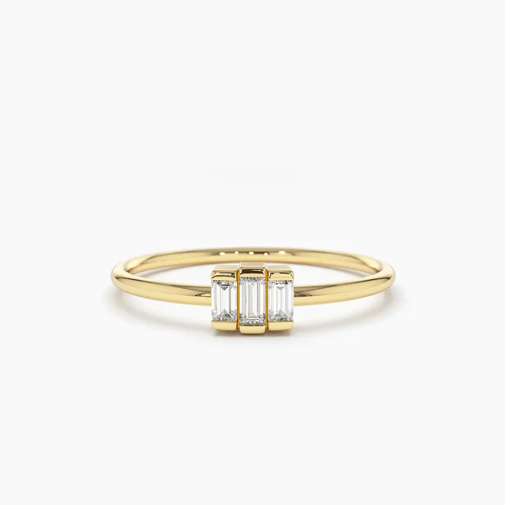 14K Gold Baguette Trio Diamond Ring