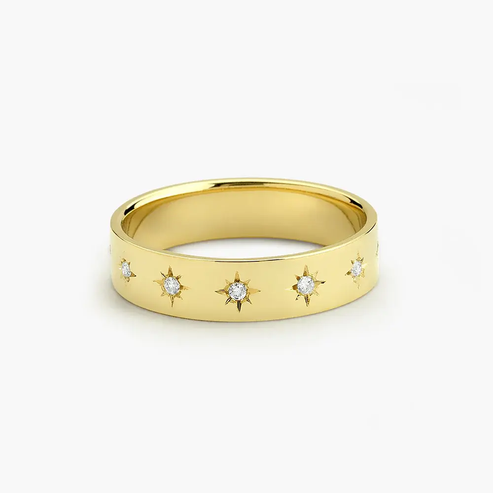 18K Solid Gold Starburst Band