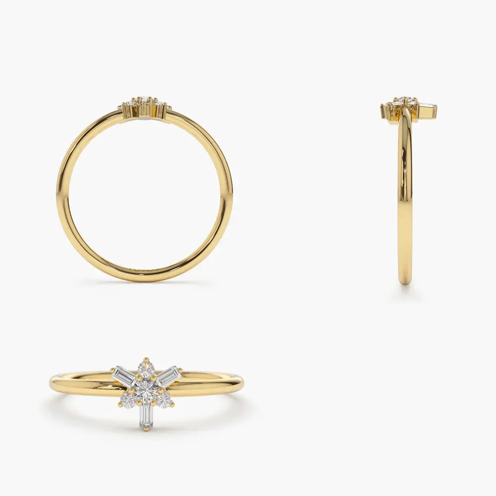 14k Triangle Shape Baguette & Round Diamond Stacking Ring