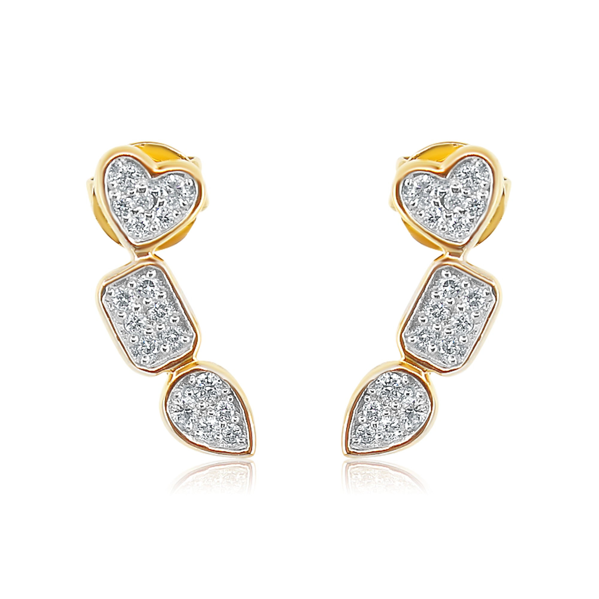 18K Solid Gold Pave Multi-Shape Diamond Climber Earrings