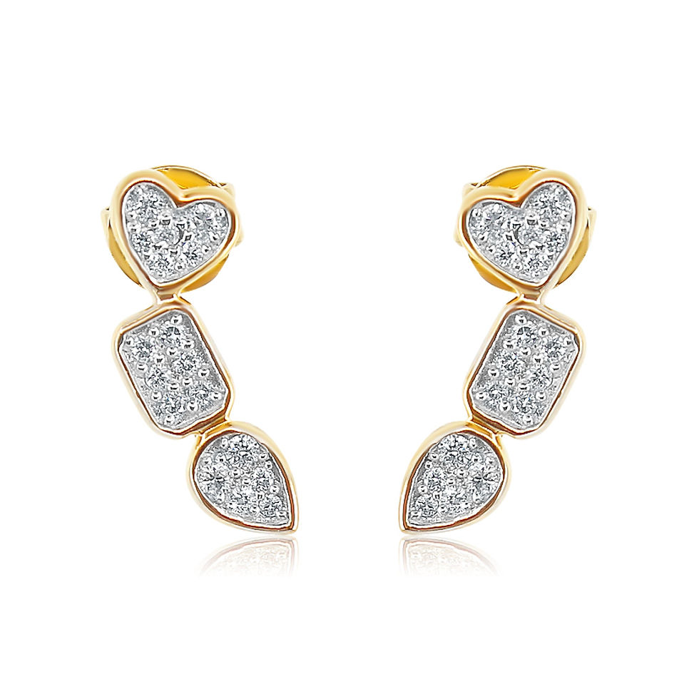 14K Gold Pave Multi Shape Diamond Climber Earring