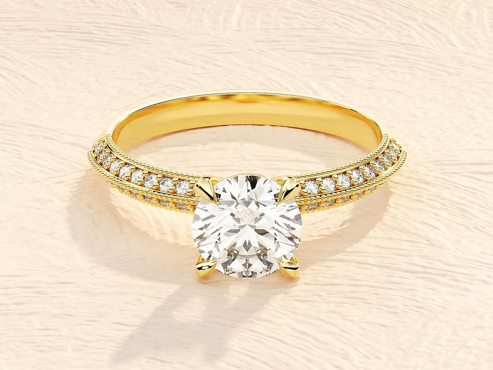 Solid Gold Round Cut 1 ct Lab Grown Diamond Engagement Ring