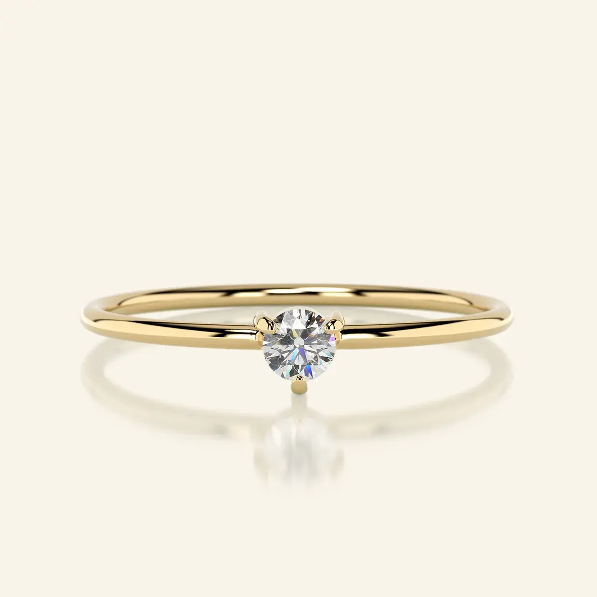 18K Solid Gold Thin Solitaire Diamond Ring