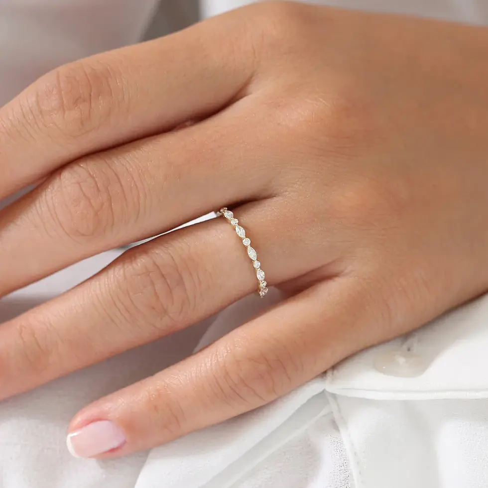 Thumbnail: 18K Solid Gold Marquise and Round Diamond Ring