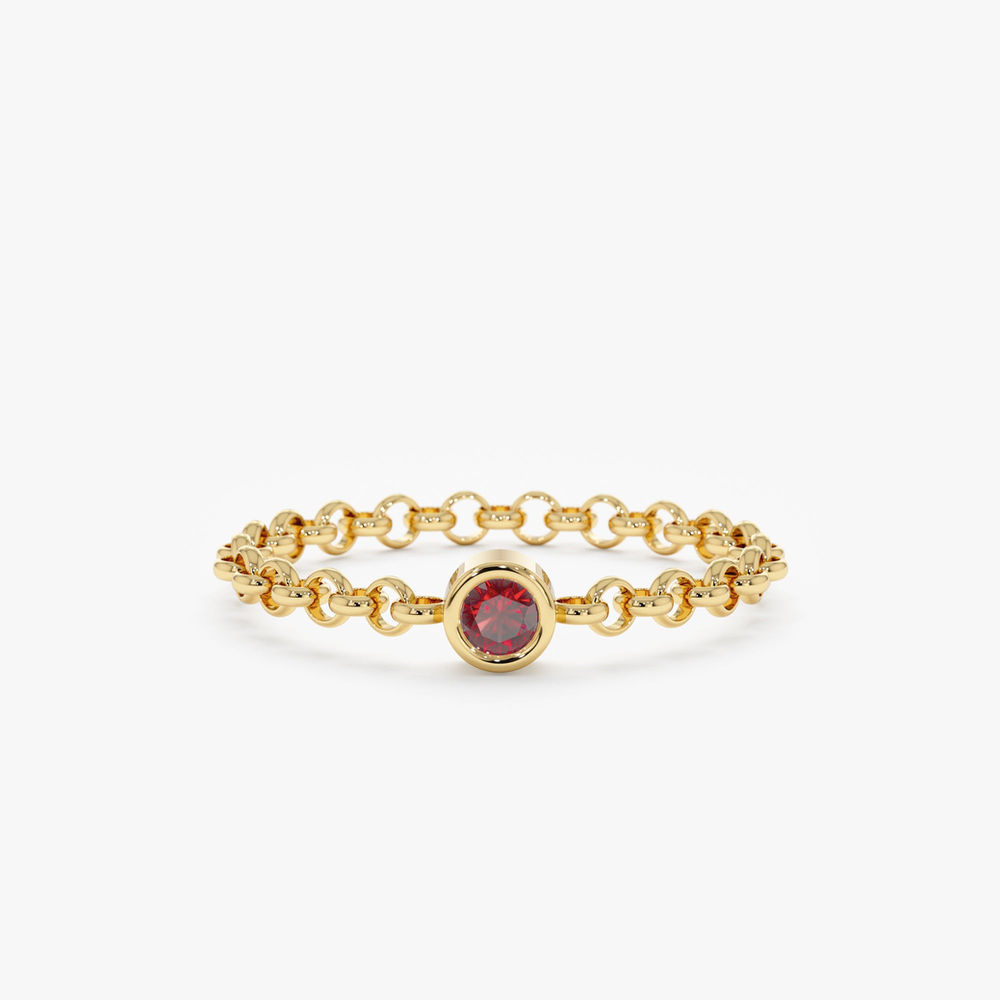 14K Solid Gold Garnet Chain Ring