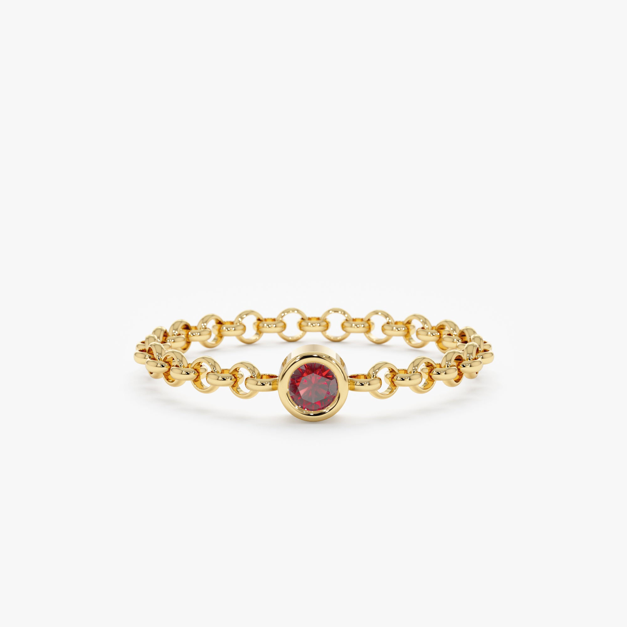 18K Solid Gold Garnet Chain Ring