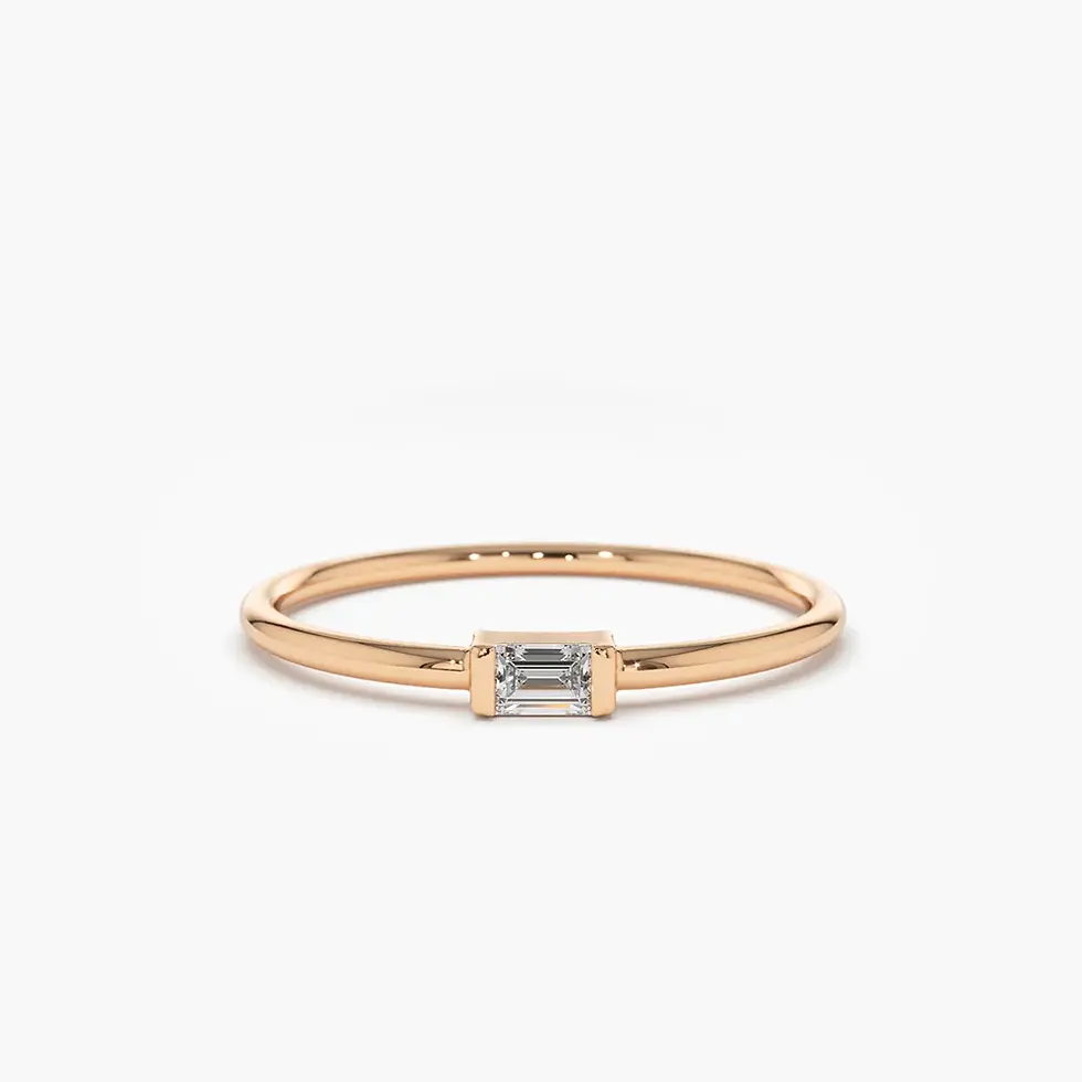 Thumbnail: 18K Solid Gold Single Baguette Solitaire Diamond Ring
