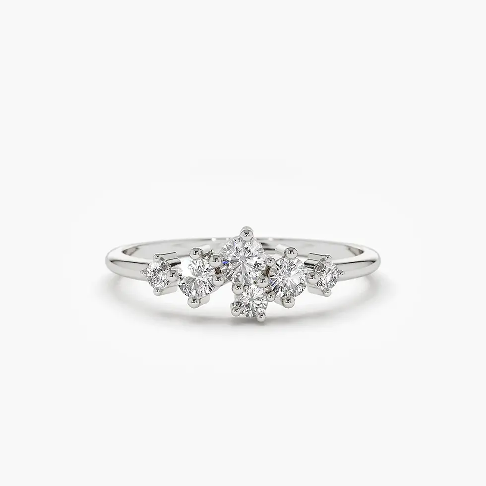 Thumbnail: 14K Solid Gold Large Diamond Cluster Ring
