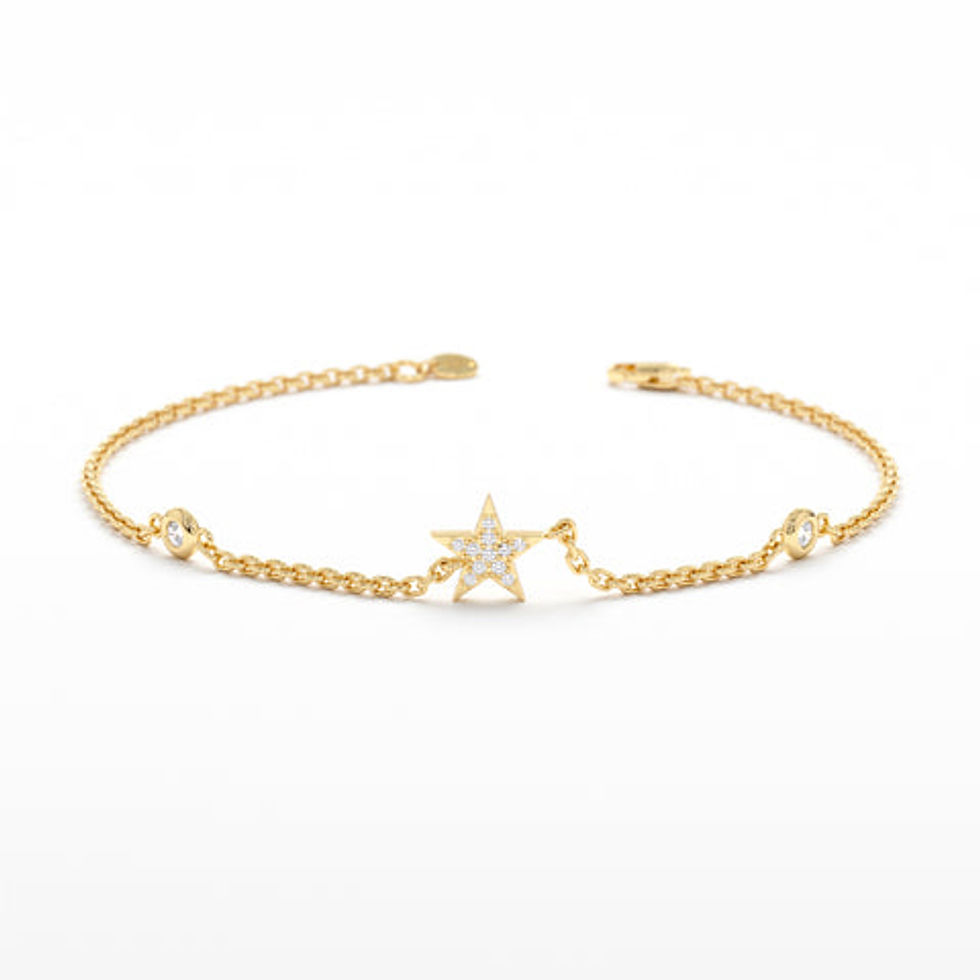 14K Solid Gold Diamond Star Station Bracelet